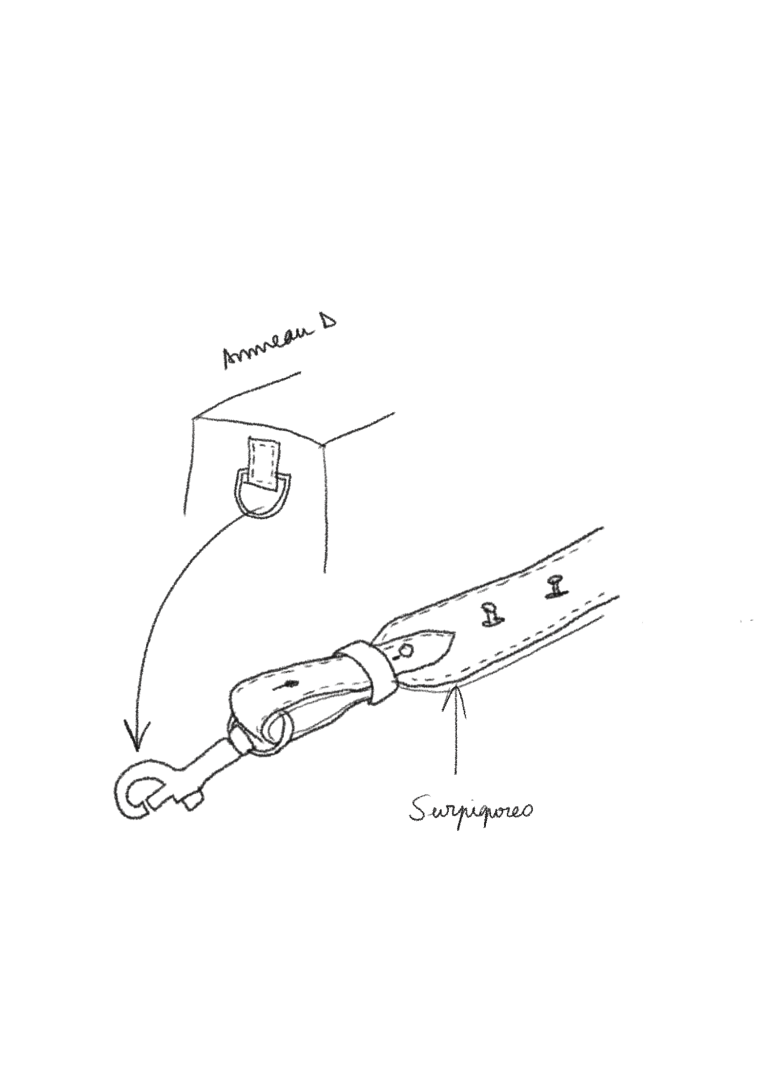 Croquis de la bandoulière du sac