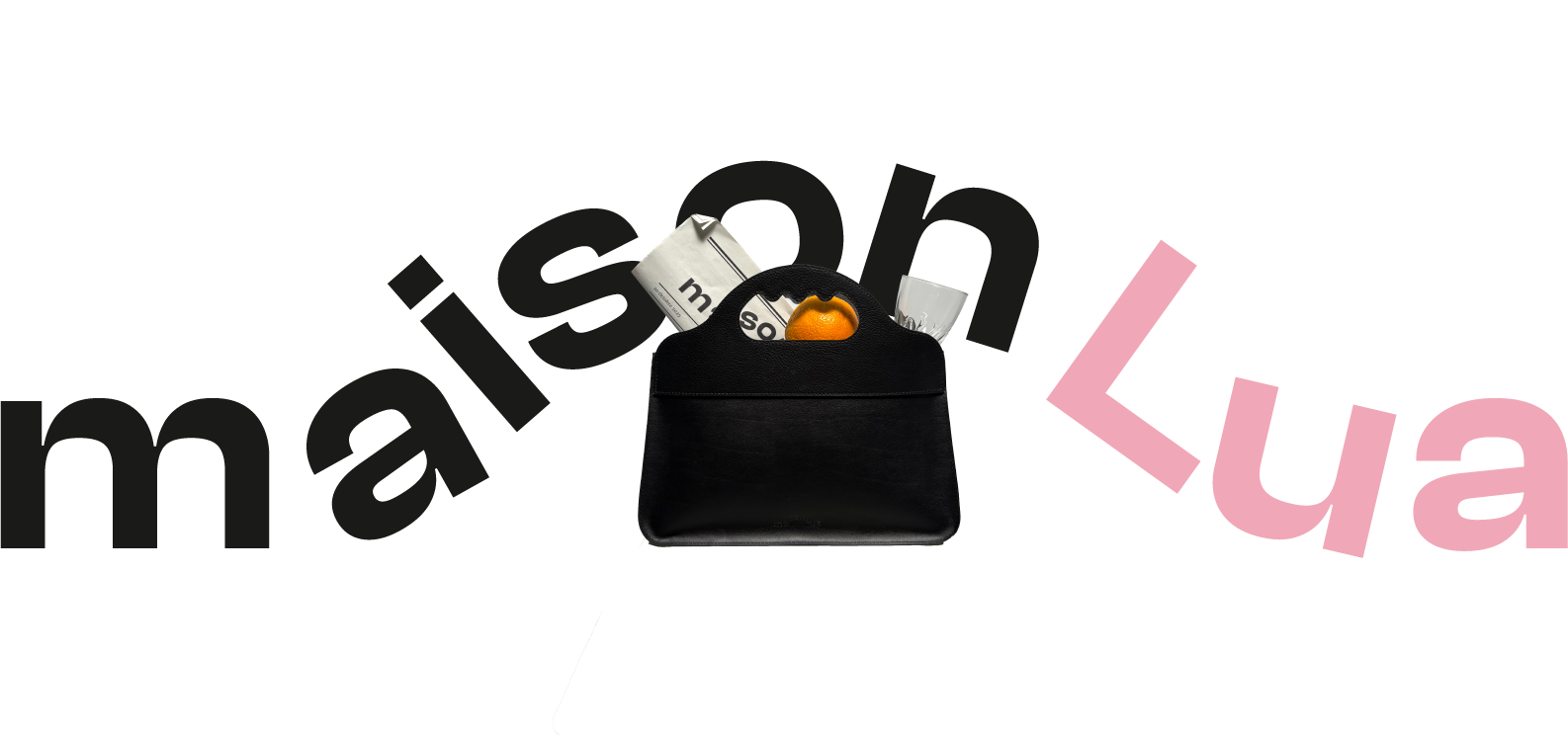 Logo noir et rose avce un sac centré